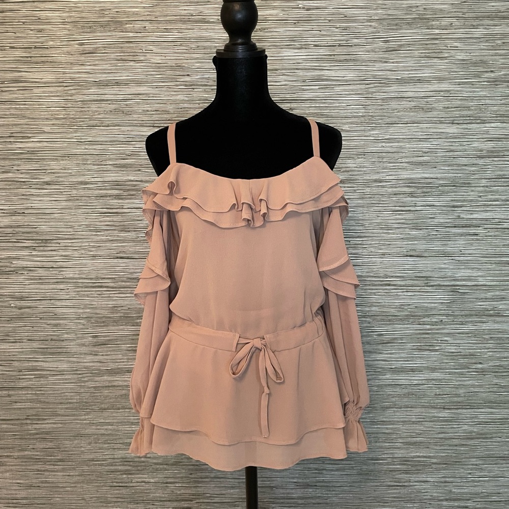 Taupe ruffle top
